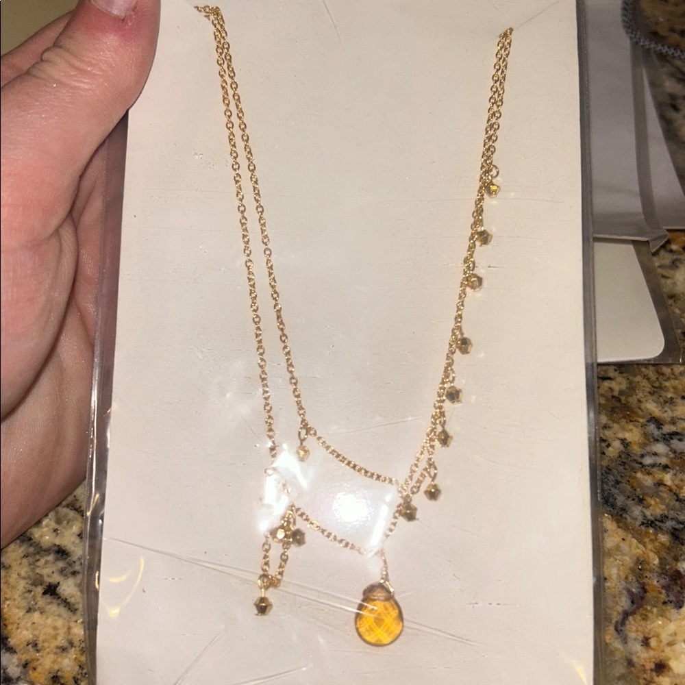 Gold Layered Necklace with Yellow Pendant